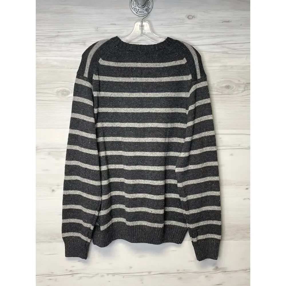 Crown & Ivy Sweater Mens XL Dark Gray Heather Striped‎ Pullover Crewneck NWT